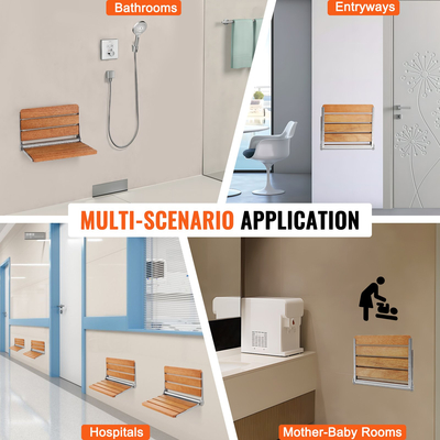 VEVOR Πτυσσόμενο δρύινο κάθισμα ντους 16,1&quot; x 13,4&quot; Πάγκος ντους στον τοίχο 440 λίβρες