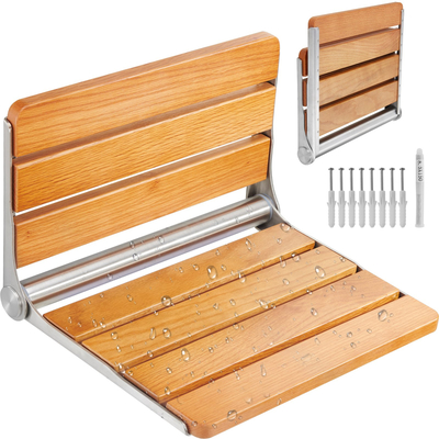 VEVOR Πτυσσόμενο δρύινο κάθισμα ντους 16,1&quot; x 13,4&quot; Πάγκος ντους στον τοίχο 440 λίβρες