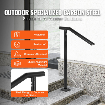 Κουπαστή VEVOR, 1-3 σκαλί Μαύρο ατσάλι κιγκλίδωμα για σκαλοπάτια 330LBS Χωρητικότητα κουπαστή σκάλας βερνίκι ψησίματος Μεταλλική κουπαστή για σκάλες Κομψές κουπαστές για σκαλοπάτια εξωτερικού χώρου με μπουλόνια διαστολής &amp; τρυπάνι