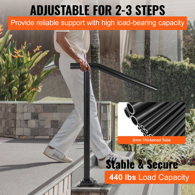 Κουπαστή VEVOR, 1-3 σκαλί Μαύρο ατσάλι κιγκλίδωμα για σκαλοπάτια 330LBS Χωρητικότητα κουπαστή σκάλας βερνίκι ψησίματος Μεταλλική κουπαστή για σκάλες Κομψές κουπαστές για σκαλοπάτια εξωτερικού χώρου με μπουλόνια διαστολής &amp; τρυπάνι