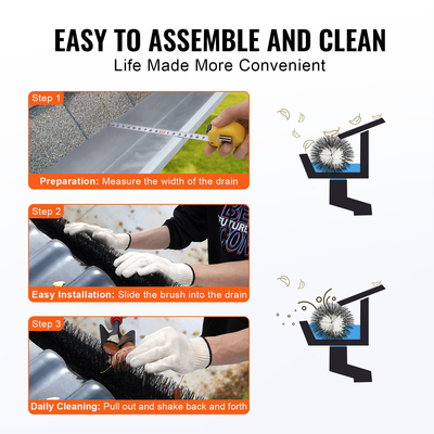 Βούρτσα υδρορροής VEVOR, 60 πόδια Συνολικό μήκος 5,25 ίντσες Εργαλεία καθαρισμού υδρορροής διαμέτρου, Προστατευτικό φύλλου βούρτσας υδρορροής στο έδαφος για υδρορροές 5 ιντσών, Εύκολα καθαρά φύλλα και υπολείμματα οροφής, 20 πακέτο