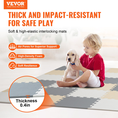VEVOR Kids Foam Puzzle Floor Playmat 0,4 σε 36 τεμ. συμπλεγμένα μαλακά πλακάκια EVA
