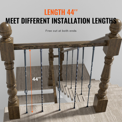 Μεταλλικά κάγκελα σκάλας VEVOR, 44&#039;&#039; x 1/2&quot; γαλβανισμένοι ατσάλινοι διακοσμητικοί άξονες κάγκελο, κάγκελο 10 συσκευασιών με κούφια μονά καλάθια, στριφτές, σπειροειδή κιγκλιδώματα σκάλας με παπούτσια &amp; βίδες