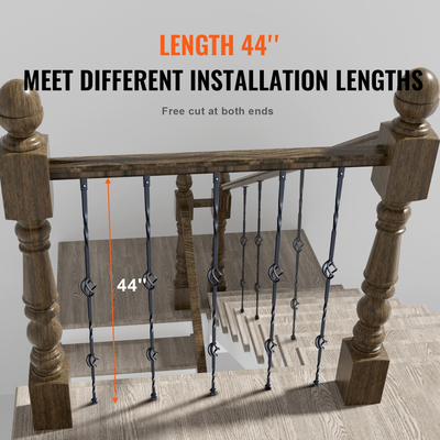 Μεταλλικά κάγκελα σκάλας VEVOR, 44&#039;&#039; x 1/2&quot; Διακοσμητικές άξονες από γαλβανισμένο χάλυβα, κάγκελο 10 συσκευασιών με κούφια διπλά καλάθια, σπειροειδή κιγκλίδωμα σκάλας με παπούτσια &amp; βίδες