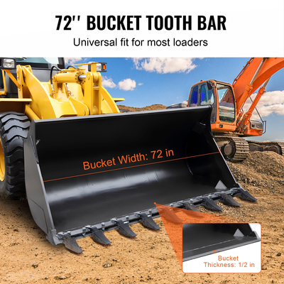 VEVOR Bucket Tooth Bar, 72&#039;&#039;, Heavy Duty Tractor Bucket 9 Teeth Bar for Loader Tractor Skidsteer, 4560 lbs Load-Bearing Capacity Bolt On Design, για αποτελεσματική εκσκαφή εδάφους και προστασία του κάδου