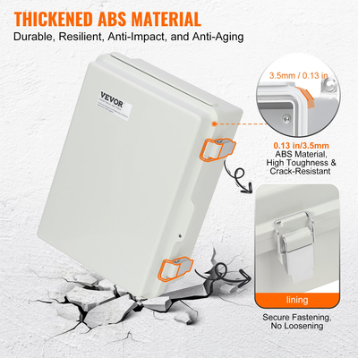 Ηλεκτρικό κουτί διακλάδωσης εξωτερικού χώρου VEVOR, 11,81 x 7,87 x 7,08 ίντσες, Πλαστικό ηλεκτρικό κουτί ABS με μάνδαλο από ανοξείδωτο ατσάλι με αρθρωτό κάλυμμα, αδιάβροχο IP67 στη σκόνη για ηλεκτρικά έργα εξωτερικού χώρου