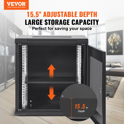 Καμπίνα διακομιστή δικτύου VEVOR 12U τοίχου, βάθους 15,5&#039;&#039;, περίβλημα ντουλαπιού ραφιών διακομιστή, 200 λίβρες Μέγ. Χωρητικότητα φορτίου στο έδαφος, με πλευρικά πάνελ θυρών κλειδώματος, για εξοπλισμό πληροφορικής, συσκευές A/V