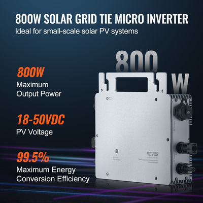 VEVOR Solar Grid Tie Micro Inverter 800W Αδιάβροχο IP65, Solar Micro Inverter Remote Monitoring μέσω εφαρμογής και WIFI