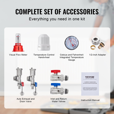 Σετ πολλαπλής θέρμανσης δαπέδου σωλήνων PEX 8 κλάδων VEVOR 1/2