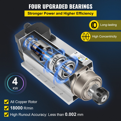 Αερόψυκτος κινητήρας ατράκτου VEVOR 4KW 2220V ER25 Αερόψυκτος κινητήρας άξονας CNC για φρέζα χάραξης CNC