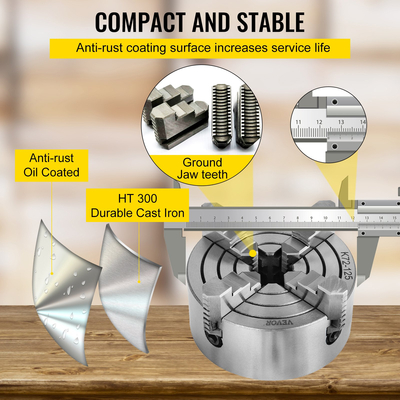 VEVOR K72-125 5 ιντσών τσοκ τόρνου Ανεξάρτητη αναστρέψιμη σιαγόνα 125mm Μεταλλικό τόρνο μηχανήματος Αξεσουάρ για μίνι μεταλλικό μηχάνημα τόρνου Τσοκ τόρνου 4 σιαγόνων