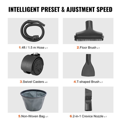 VEVOR Wet/Dry Shop Vacuum Vac 10L 2 Peak HP με πλούσια προσαρτήματα ακροφυσίων Κίτρινο