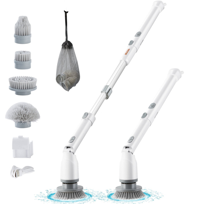 VEVOR Electric Spin Scrubber, ασύρματη βούρτσα καθαρισμού με 2 ρυθμιζόμενες ταχύτητες και επεκτεινόμενη μακριά λαβή, 1,5H Runtime Power Shower Scrubber με 4 αντικαταστάσιμες κεφαλές βούρτσας για μπάνιο, μπανιέρα, πλακάκι