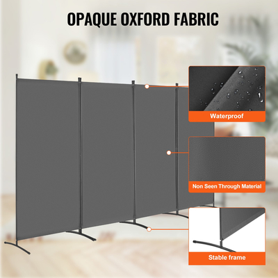 VEVOR Room Divider 4 Panels Fabric Room Privacy Screen for Office Υπνοδωμάτιο Γκρι