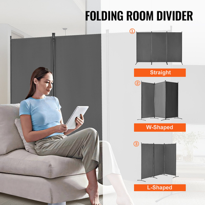 VEVOR Room Divider 3 Panels Fabric Room Privacy Screen for Office Υπνοδωμάτιο Γκρι
