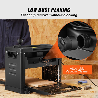 Πλάνη πάχους VEVOR, μονής ταχύτητας, πλάνη πάγκου πάγκου πλάτους 13&quot;, δύο λεπίδων, ισχυρός κινητήρας 15 αμπέρ 2000 W, εκτεταμένος πίνακας τροφοδοσίας 12 ιντσών, χαμηλού θορύβου για αφαίρεση υλικού σκληρού και μαλακού ξύλου