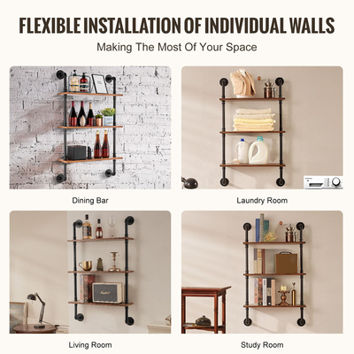 VEVOR Industrial Pipe Ράφι 3 επιπέδων 24x7,87 ιντσών επιτοίχιας βάσης για κρεβατοκάμαρα κουζίνας