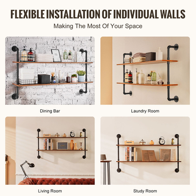 VEVOR Industrial Pipe Ράφι 2 επιπέδων 48x 9,84 ιντσών Επιτοίχια βάση για κρεβατοκάμαρα κουζίνας