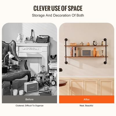 VEVOR Industrial Pipe Ράφι 2 επιπέδων 48x 9,84 ιντσών Επιτοίχια βάση για κρεβατοκάμαρα κουζίνας