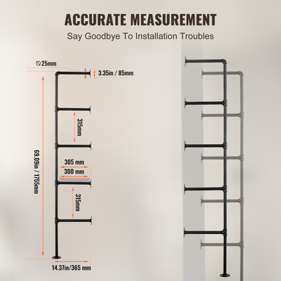 VEVOR Industrial Pipe Shelf 5 Tier 2PCS 11,8in W σανίδες τοίχου ΔΕΝ περιλαμβάνονται