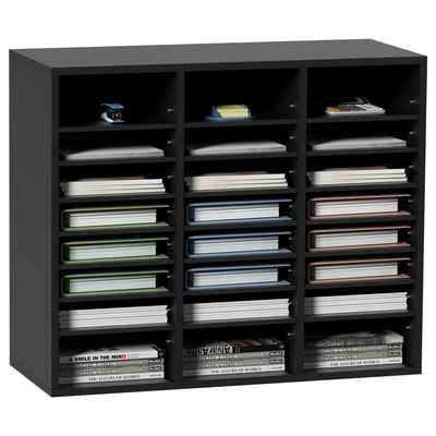 VEVOR Wood Literature Organizer, 24 διαμερίσματα, Ταξινόμηση αρχείων με αφαιρούμενα ράφια, Υποδοχή γραμματοκιβωτίων για Office Home Classroom Οργανισμός Mailrooms, Πιστοποίηση EPA, Μαύρο