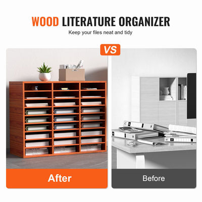 VEVOR Wood Literature Organizer File Sorter Βάση αποθήκευσης χαρτιού 27 υποδοχές Καφέ