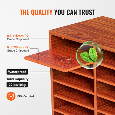 VEVOR Wood Literature Organizer File Sorter Βάση αποθήκευσης χαρτιού 27 υποδοχές Καφέ