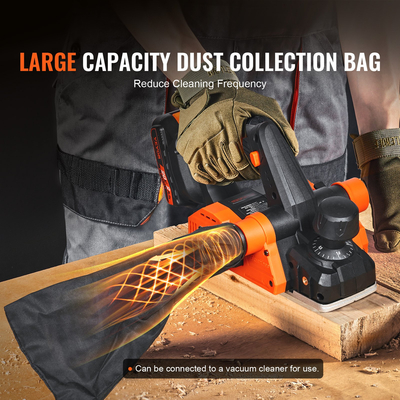 Ηλεκτρική πλάνη χειρός VEVOR Cordless, 3-1/4&quot; πλάτος, 16500 RPM Πλάνισμα χειρός με ρυθμιζόμενο βάθος πλανίσματος 5/64&quot; Λεπίδες HSS Dual Side Dust Outlet, για ξυλουργική λείανση επιφάνειας πλανίσματος ξύλου