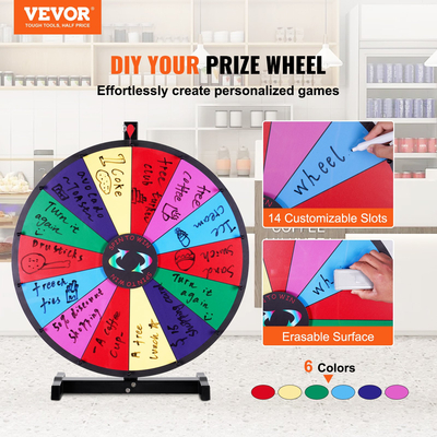 VEVOR 24 ιντσών Spinning Prize Wheel, Επιτραπέζιο Spinner 14 Slots, Heavy Duty Roulette Wheel with Dry Ease and 2 Markers, Win Fortune Spin Games στο Party Pub Trade Show Carnival