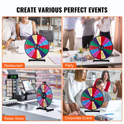 VEVOR 24 ιντσών Spinning Prize Wheel, Επιτραπέζιο Spinner 14 Slots, Heavy Duty Roulette Wheel with Dry Ease and 2 Markers, Win Fortune Spin Games στο Party Pub Trade Show Carnival
