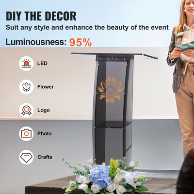 Ακρυλικό βάθρο VEVOR, 47&quot; ύψος, ακρυλικό βάθρο με φαρδιά επιφάνεια ανάγνωσης &amp; ράφι αποθήκευσης, διαφανείς άμβωνες δαπέδου ακρυλικό για σχολείο γραφείου εκκλησίας, μαύρο