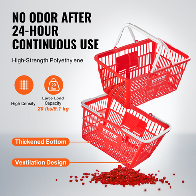 Καλάθι αγορών VEVOR Φορητό καλάθι παντοπωλείου 12 τεμ. 21L με λαβή &amp; βάση κόκκινο