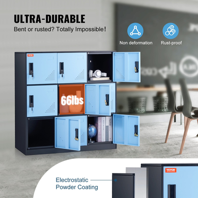 VEVOR Μεταλλικό ντουλάπι για υπαλλήλους, ντουλάπι αποθήκευσης 9 θυρών με υποδοχή κάρτας, ντουλάπια υπαλλήλων με κλειδιά, χωρητικότητα φόρτωσης 66 lbs Ντουλάπια αποθήκευσης γραφείου για γραφείο, σπίτι, σχολείο, γυμναστήριο, μαύρο