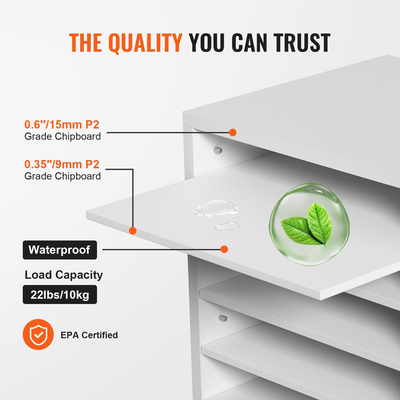 VEVOR Literature Organizers, Γραμματοκιβώτιο γραφείου 5 θέσεων με ρυθμιζόμενα ράφια, Ξύλινος ταξινομητής βιβλιογραφίας 13,9x12x13 ίντσες για γραφείο, σπίτι, τάξη, οργάνωση αίθουσες αλληλογραφίας, πιστοποίηση EPA, Λευκό