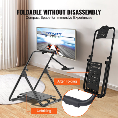 Πτυσσόμενη βάση αγωνιστικού τιμονιού VEVOR, καθολική βάση ρυθμιζόμενη σε ύψος, συμβατή με τροχό και πεντάλ Logitech &amp; Thrustmaster, Πλαίσιο βαρέως τύπου Standard GT/Formula Seating φορητό