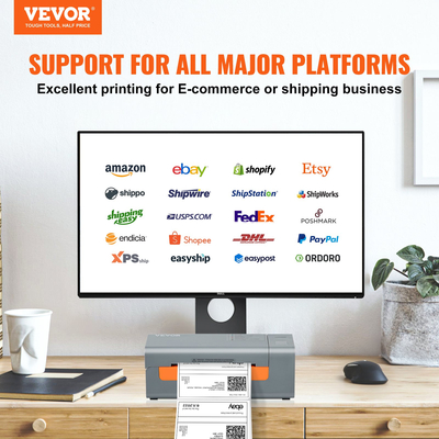 Θερμικός εκτυπωτής ετικετών VEVOR, 203DPI 60pcs/min για ταχυδρομικά πακέτα 4x6, σύνδεση USB &amp; αυτόματη αναγνώριση ετικετών, υποστήριξη Windows/MacOS/Linux, Συμβατό με Amazon, eBay, Etsy, UPS κ.λπ., Γκρι
