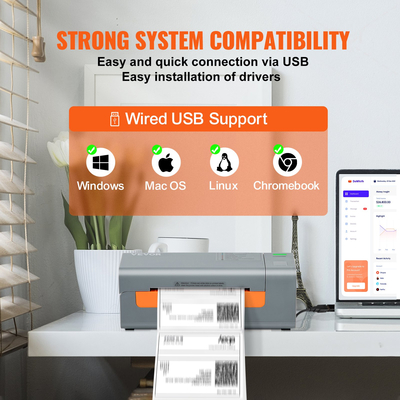 Θερμικός εκτυπωτής ετικετών VEVOR, 203DPI 60pcs/min για ταχυδρομικά πακέτα 4x6, σύνδεση USB &amp; αυτόματη αναγνώριση ετικετών, υποστήριξη Windows/MacOS/Linux, Συμβατό με Amazon, eBay, Etsy, UPS κ.λπ., Γκρι