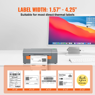 Θερμικός εκτυπωτής ετικετών VEVOR, 203DPI 60pcs/min για ταχυδρομικά πακέτα 4x6, σύνδεση USB &amp; αυτόματη αναγνώριση ετικετών, υποστήριξη Windows/MacOS/Linux, Συμβατό με Amazon, eBay, Etsy, UPS κ.λπ., Γκρι