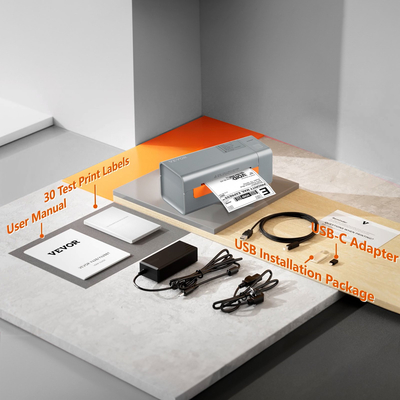 Θερμικός εκτυπωτής ετικετών VEVOR, 203DPI 60pcs/min για ταχυδρομικά πακέτα 4x6, σύνδεση USB &amp; αυτόματη αναγνώριση ετικετών, υποστήριξη Windows/MacOS/Linux, Συμβατό με Amazon, eBay, Etsy, UPS κ.λπ., Γκρι