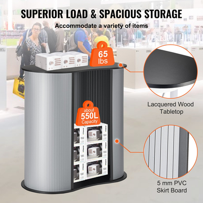 VEVOR Φορητό τραπέζι βάθρου εμπορικής έκθεσης, 35,43&quot; x 19,29&quot; x 37,01&quot;, Εκθεσιακός πάγκος έκθεσης περίπτερος με τοίχο, πτυσσόμενος πίνακας προώθησης λιανικής Μπαρ Μπαρ Pop Up Πάγκος Podium με τσάντα μεταφοράς