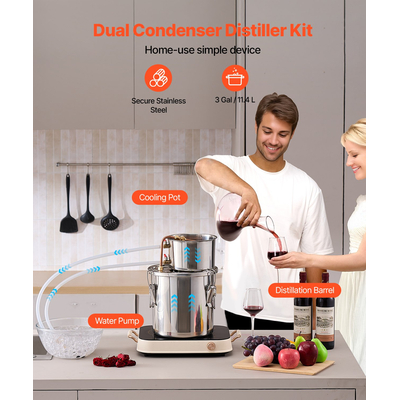 VEVOR Moonshine Still 3 Gal Water Alcohol Distiller Kit ζυθοποιίας από ανοξείδωτο χάλυβα