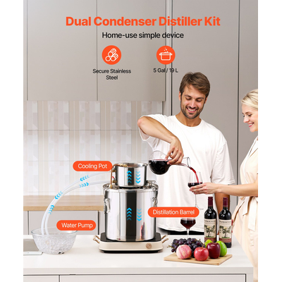 VEVOR Moonshine Still 5 Gal Water Alcohol Distiller Kit ζυθοποιίας από ανοξείδωτο χάλυβα