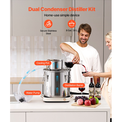 VEVOR Moonshine Still 8 Gal Water Alcohol Distiller Kit ζυθοποιίας από ανοξείδωτο χάλυβα