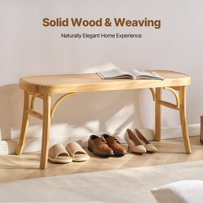 VEVOR Πάγκος Rattan Ξύλινος πάγκος 43,3 ιντσών για είσοδο στο σαλόνι &amp; το υπνοδωμάτιο