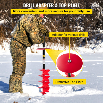 VEVOR Ice Drill Auger, 6\&quot; Diameter Nylon Ice Auger, 39\&quot; Length Ice Auger Bit, Auger Drill with 11,8\&quot; Extension Rod, Auger Bit with Drill Adapter, Top Plate &amp; Blade Guard for Ice Fishing Ice Burrowing