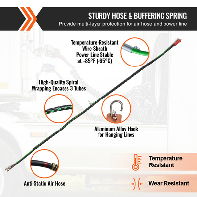VEVOR 15FT Semi Truck Air Lines Kit 3-σε-1 Εύκαμπτοι σωλήνες αέρα &amp; 7-Way Plug ABS Power Line