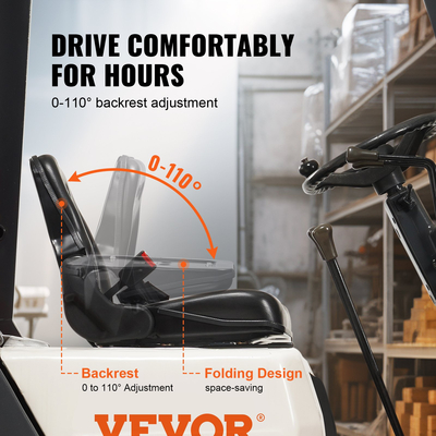 VEVOR Universal Forklift Seat, αναδιπλούμενο κάθισμα τρακτέρ με ρυθμιζόμενη γωνία πλάτη, μικροδιακόπτης και πτυσσόμενη ζώνη ασφαλείας, 6,3-13,4 ιντσών κάθισμα περονοφόρου για εκσκαφέα φορτωτή τρακτέρ