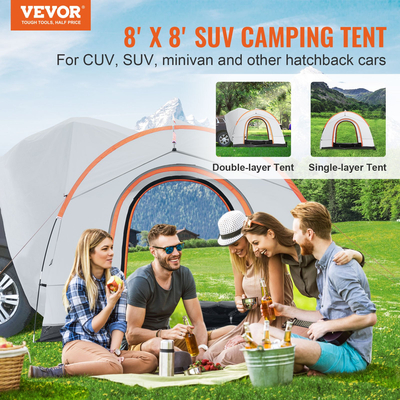 Σκηνή κάμπινγκ VEVOR SUV, Εξάρτημα 8&#039;-8&#039; SUV Tent Attachment για Κάμπινγκ με στρώμα βροχής και τσάντα μεταφοράς, αδιάβροχη σκηνή φορτηγού διπλής στρώσης PU2000mm, φιλοξενία 6-8 ατόμων, πίσω σκηνή για Van Hatch πίσω πόρτα