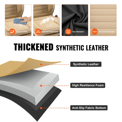 Καλύμματα καθισμάτων VEVOR, Universal καλύμματα καθισμάτων αυτοκινήτου μπροστινά καθίσματα, 2 τμχ Κάλυμμα καθίσματος από συνθετικό δέρμα, ημικλειστή σχεδίαση, αποσπώμενο προσκέφαλο και συμβατό με αερόσακο, για τα περισσότερα αυτοκίνητα SUV και φορτηγά Μπεζ