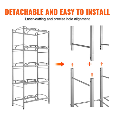 Βάση κανάτας νερού VEVOR 5 επιπέδων Διπλής σειράς ράφι κανάτας νερού 10 μπουκαλιών Ασημί γκρι